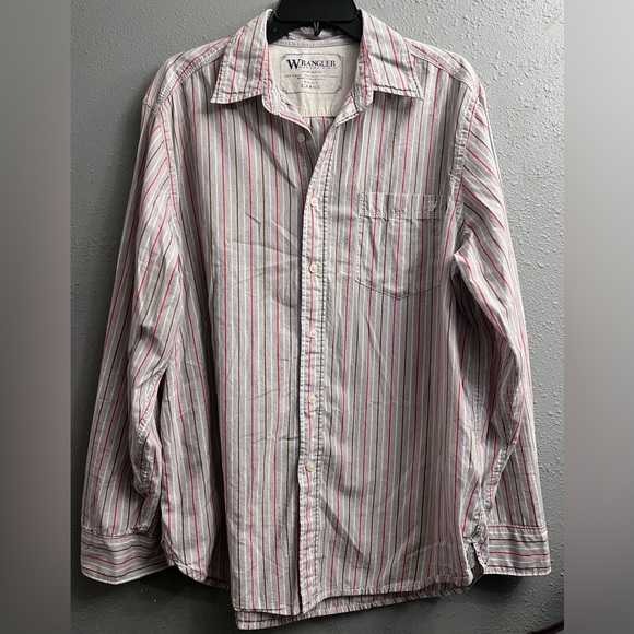 Wrangler Jeans Co. Men's Brown Red Striped Long Sleeve Button Front Shirt Size L - Picture 1 of 11